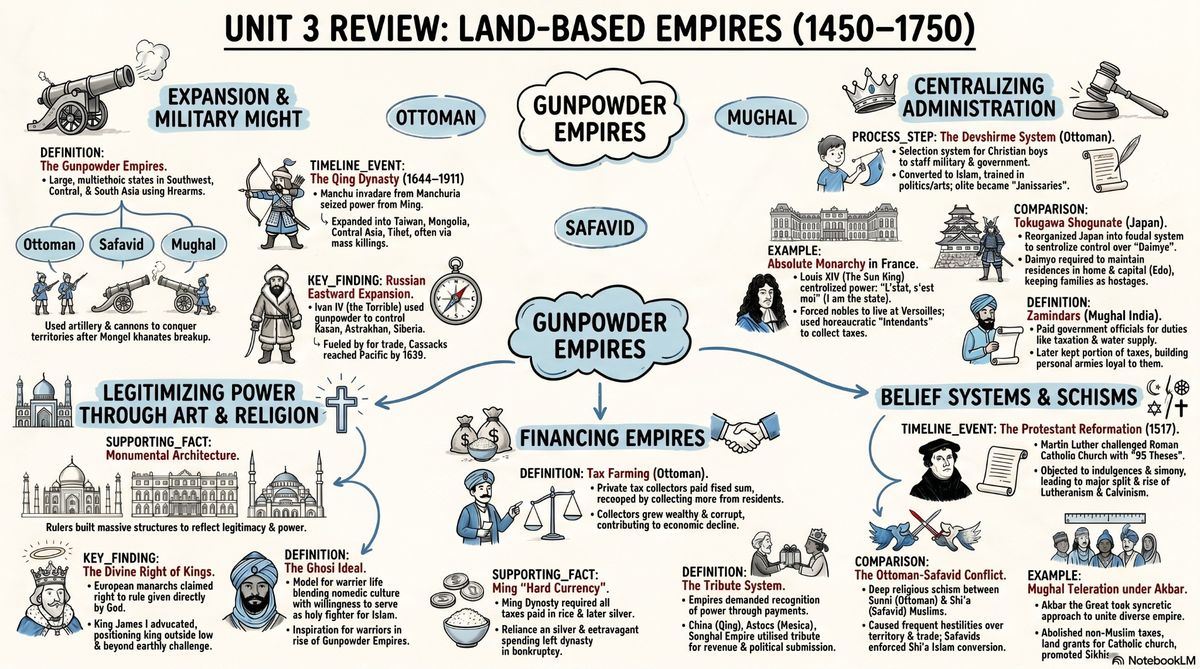 Land-Based Empires infographic — Gunpowder empires comparison
