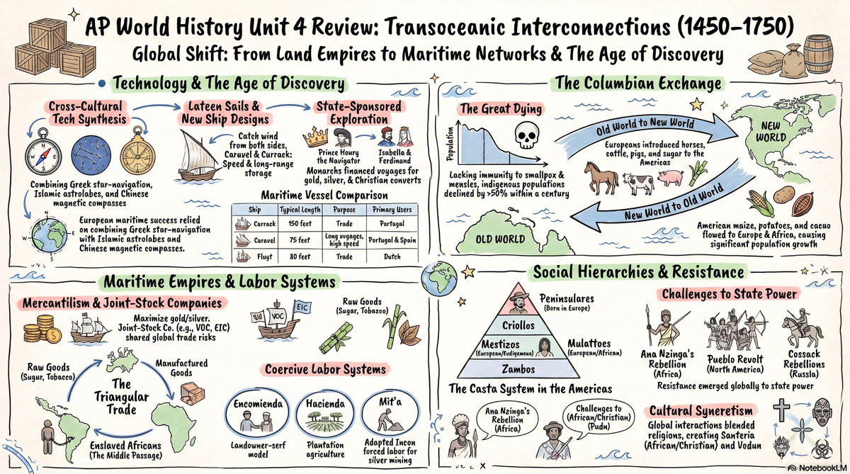 Transoceanic Interconnections infographic — Columbian Exchange and maritime empires